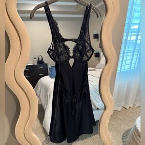 Victoria's Secret Black Lace Chemise with Satin Finish